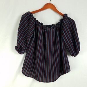 Rue 21 Shirt Womens Large‎ Multicolor Top Sheer Striped 3/4 Balloon Sleeve Boat